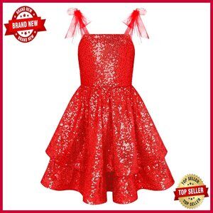 Girls Sequin Dress Sparkly Formal Party Wear Adjustable Straps Elegant